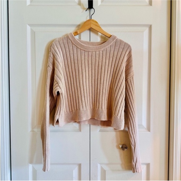 LA Hearts Ribbed Cropped Knit Sweater 100% Cotton | Women’s Large | Neutral Cozy - Picture 2 of 8